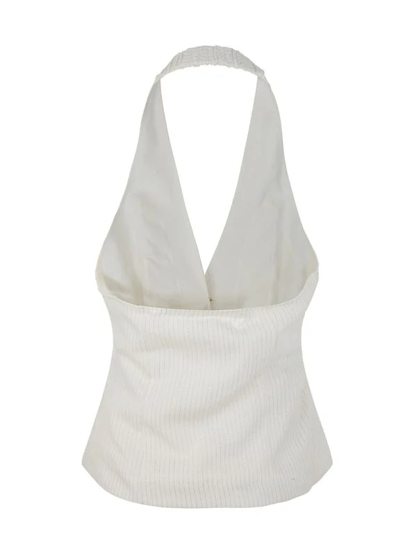 Halterneck Pinstripe Backless Vest - Image 2