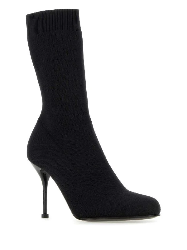 Round-toe Knit Boots Heels - Image 2