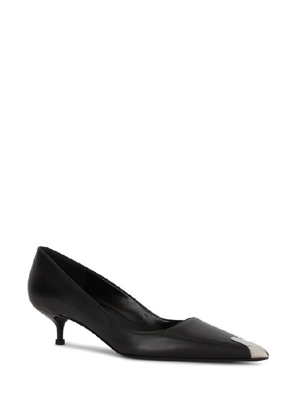 Metallic Toe Leather Pumps Heel - Image 2