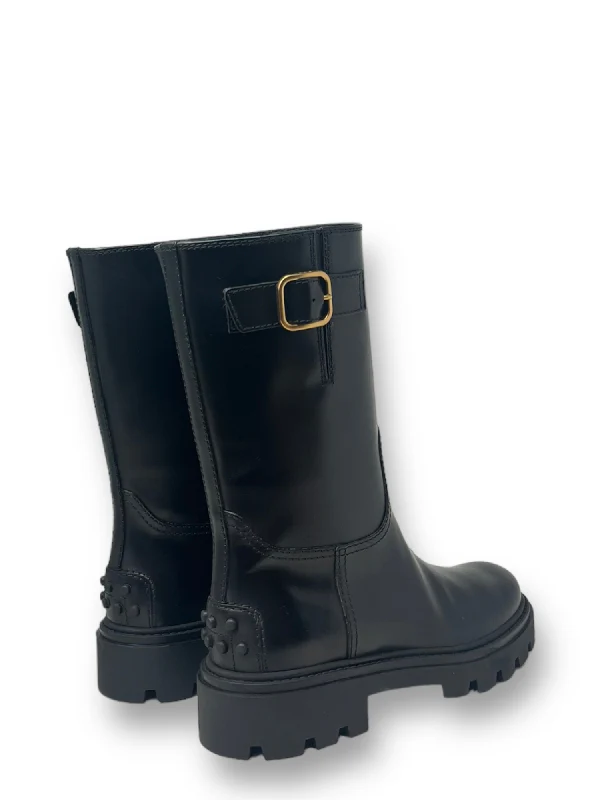Buckle Strap Leather Middle Boots - Image 2