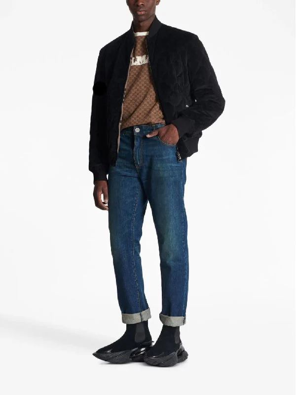 Back Logo Patch Turn-Up Denim Pants - Image 3
