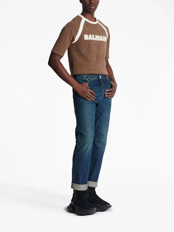 Back Logo Patch Turn-Up Denim Pants - Image 4
