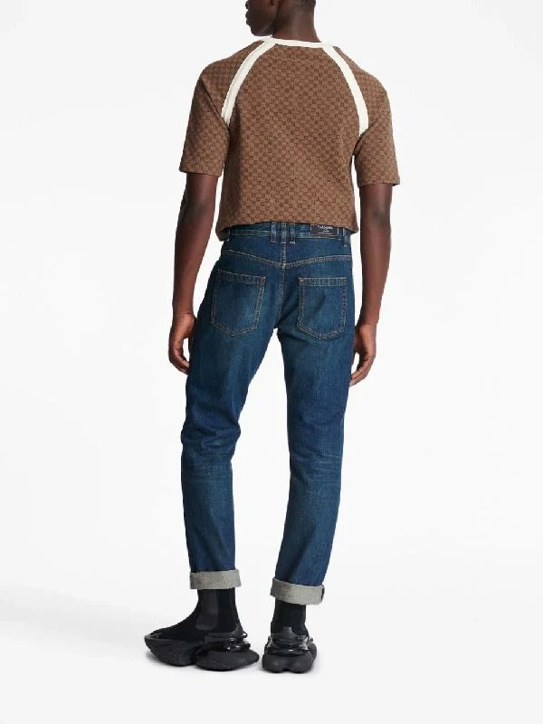 Back Logo Patch Turn-Up Denim Pants - Image 5