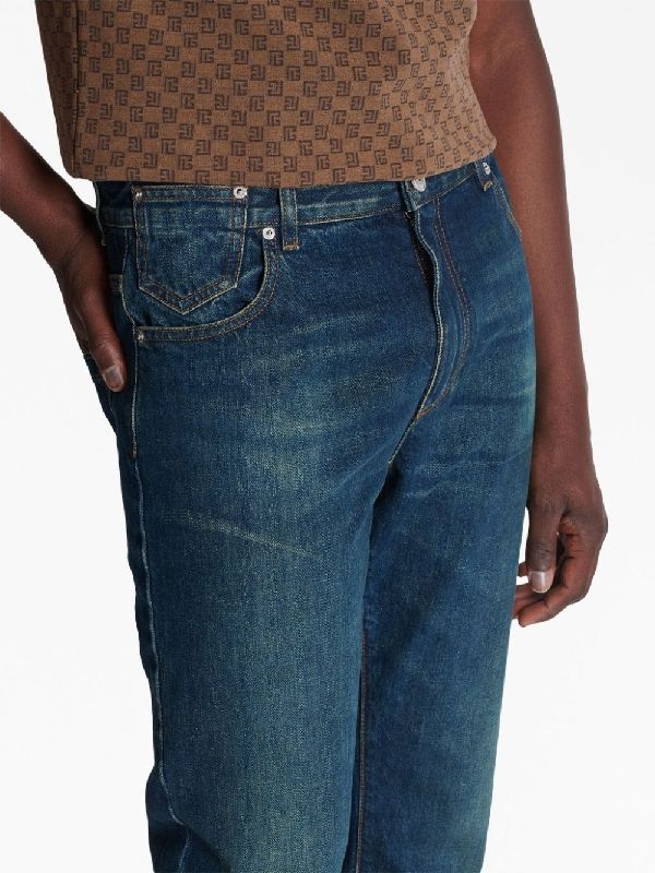 Back Logo Patch Turn-Up Denim Pants - Image 6