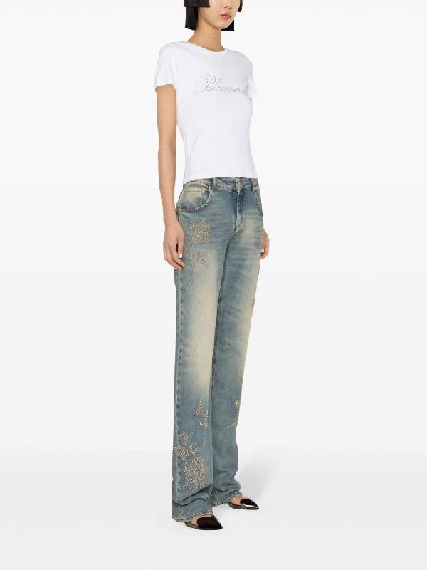 Rhinestone Logo Cotton T-Shirt - Image 2