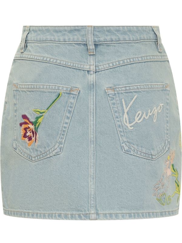 Drawn Flower Embroidery Denim Skirt - Image 2