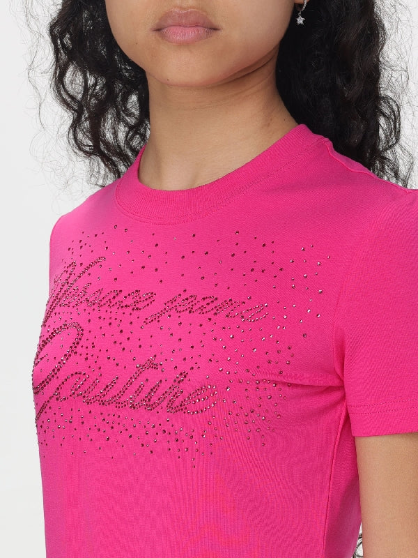 Rhinestone Logo Decor Cotton T-Shirt - Image 3