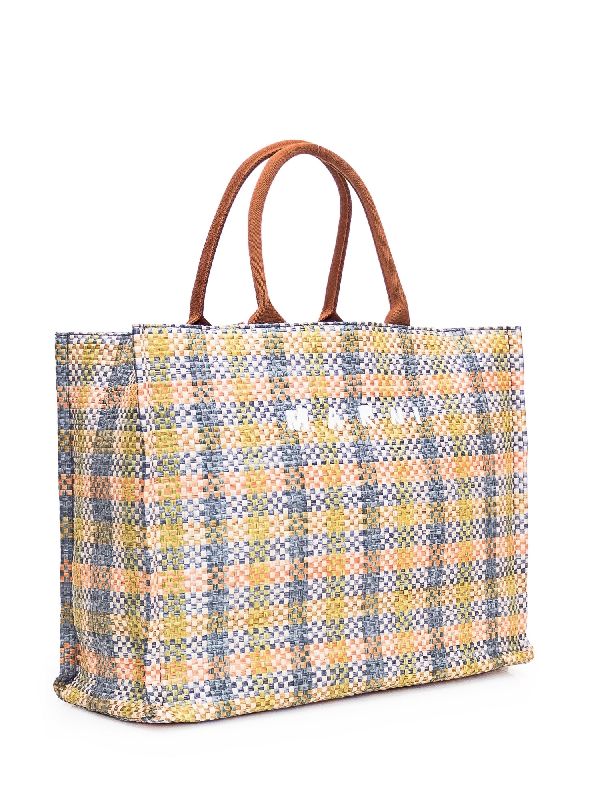 Logo Embroidery Check Raffia Tote Bag - Image 3