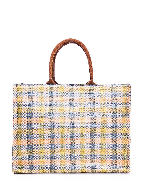 Logo Embroidery Check Raffia Tote Bag - Image 4
