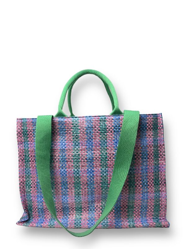 Checkerboard Raffia Tote Bag - Image 2