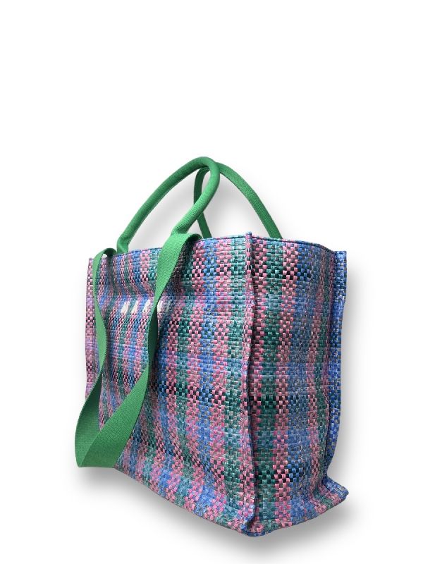 Checkerboard Raffia Tote Bag - Image 3