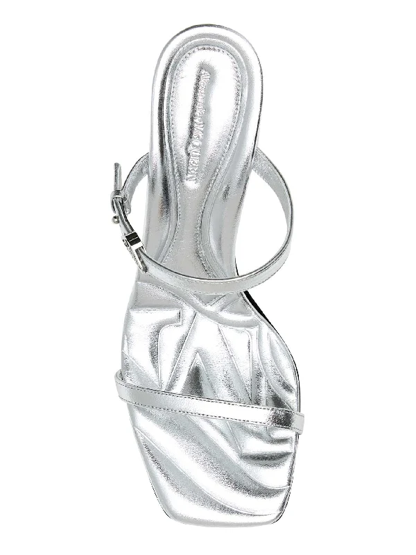 Mini Seal Logo Metallic Leather Sandals
  Heels - Image 3