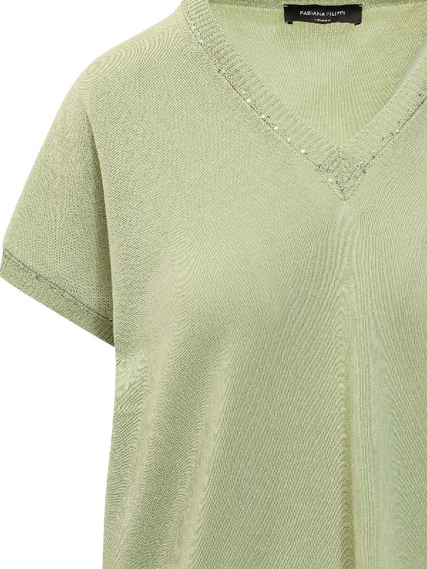 Sequin Trim V-Neck Short-Sleeve Knit - Image 3