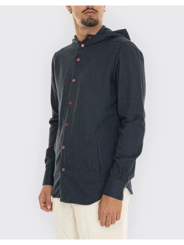 Logo Button Hood Cotton Shirt - Image 2