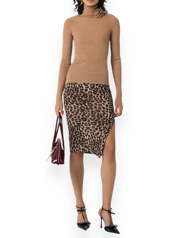Flower Accent High Neck Virgin Wool Knit - Image 2