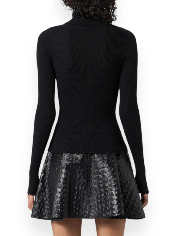 Flower Accent High Neck Virgin Wool Knit - Image 4