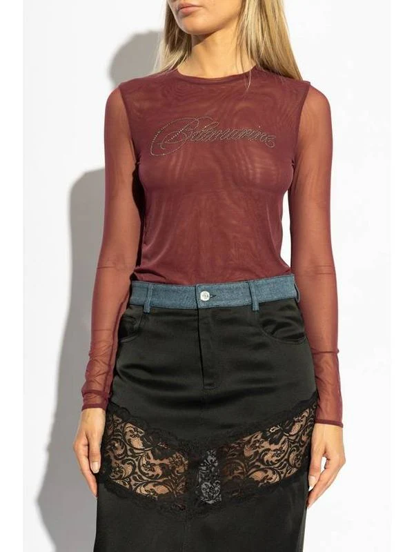 Jewel Logo Sheer Long Sleeve Top - Image 2
