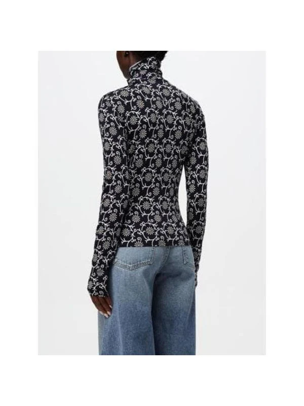 Flower Pattern High Neck Long Sleeve Top - Image 2
