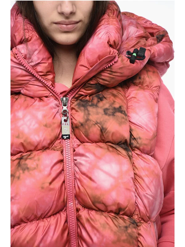 Tie-Dye Effect Hoodie Padding Vest - Image 3