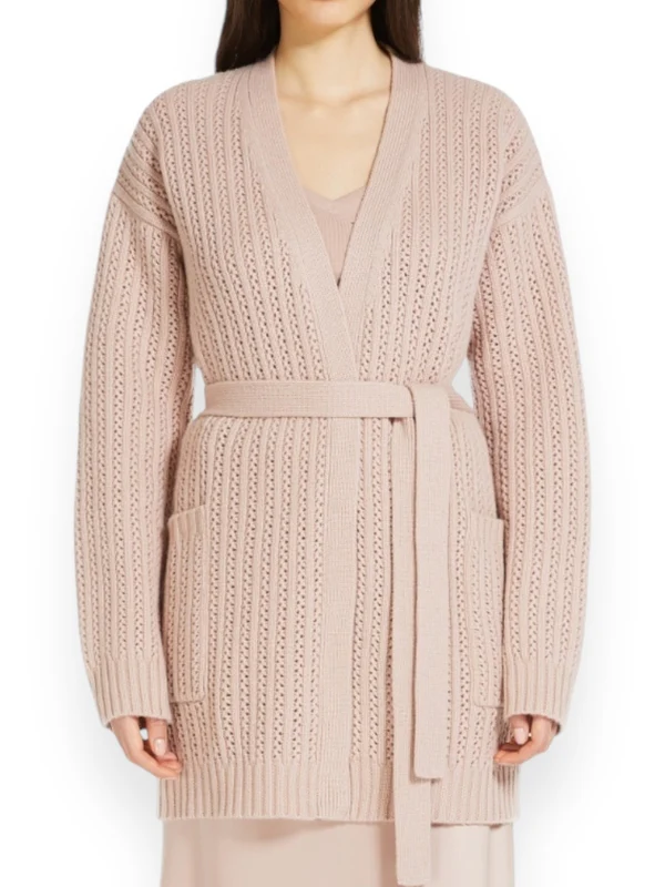 Belt Detail Wool Cashmere Cardigan - Image 3