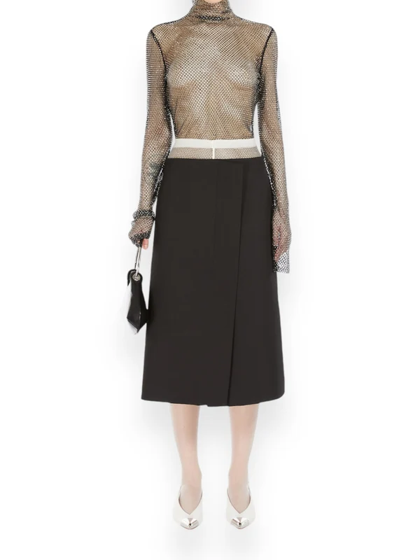 Jewel Accent Fishnet Sheer High Neck Long Sleeve Top - Image 3