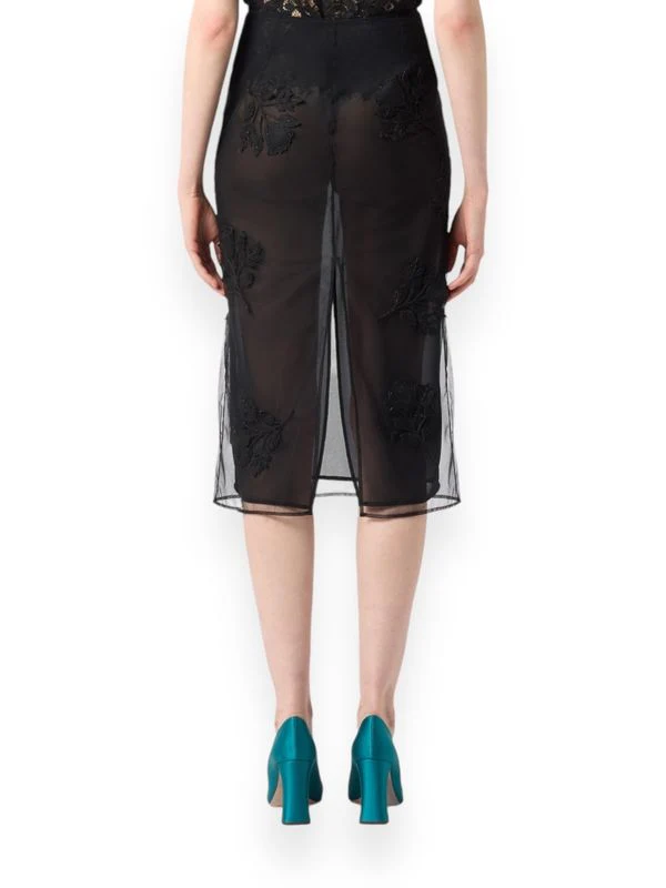 Velvet Flower Detail Sheer Midi Skirt - Image 3