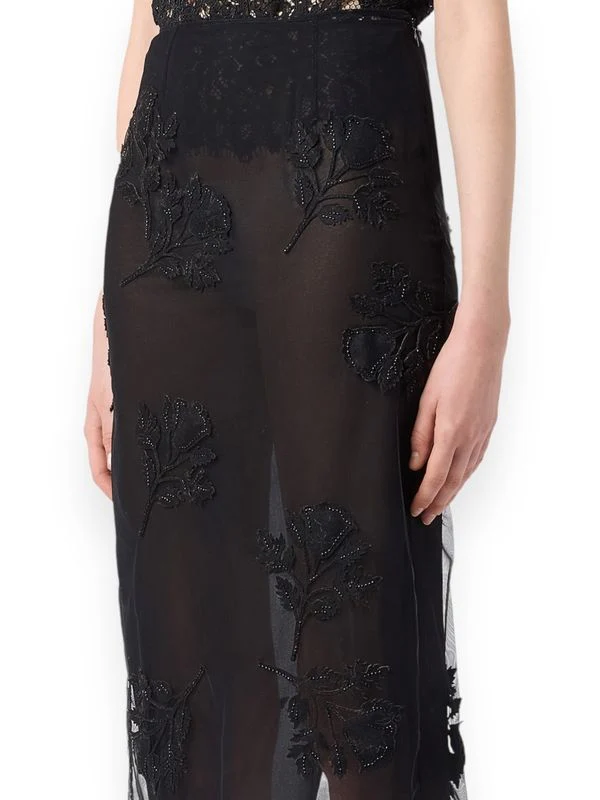 Velvet Flower Detail Sheer Midi Skirt - Image 4