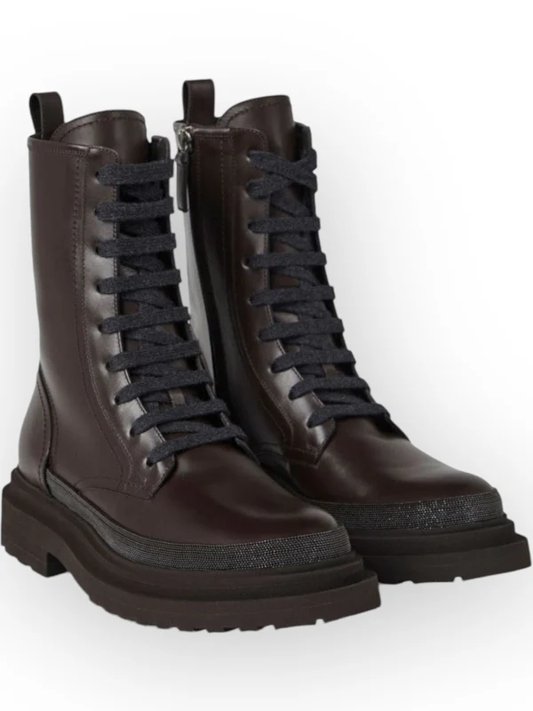 Monili Detail Leather Lace-Up Boots - Image 2