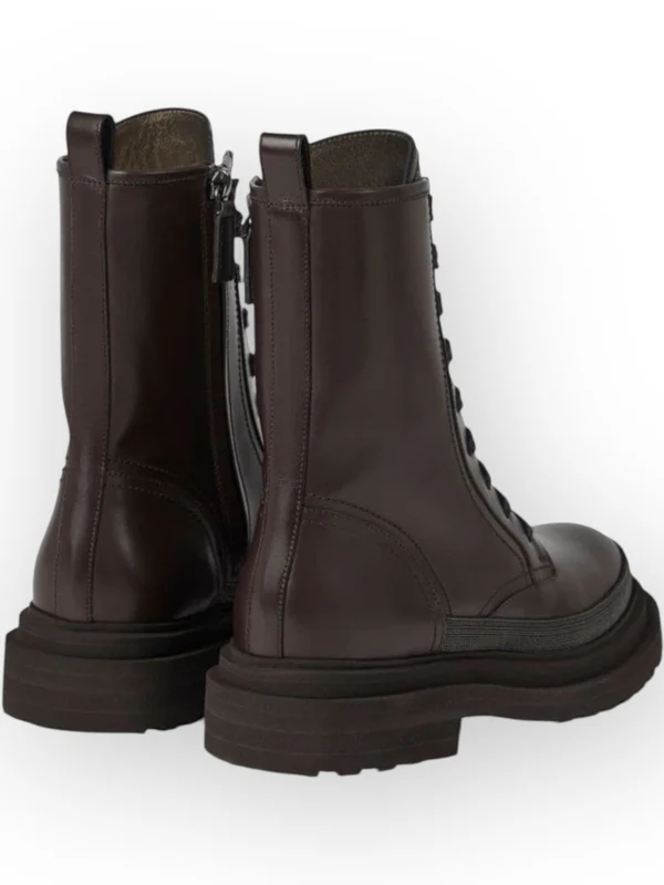 Monili Detail Leather Lace-Up Boots - Image 3