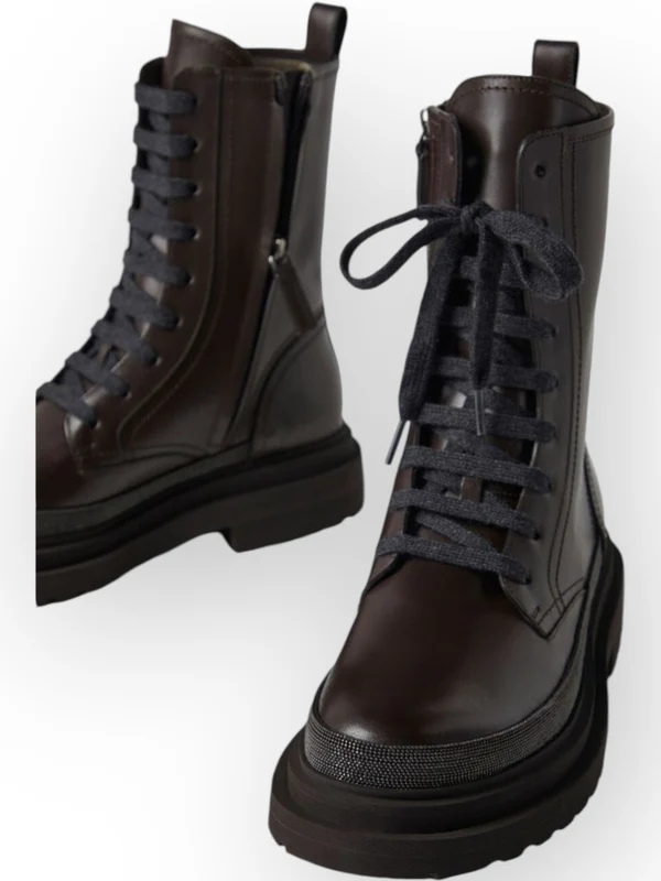 Monili Detail Leather Lace-Up Boots - Image 4