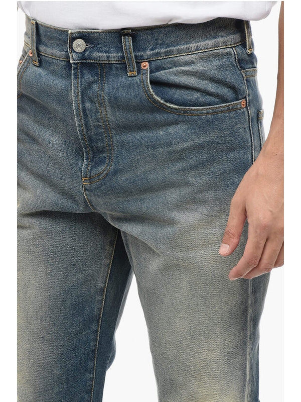 Skinny Fit Vintage Wash Denims with Fringed Hem 16cm Denim Pants - Image 3