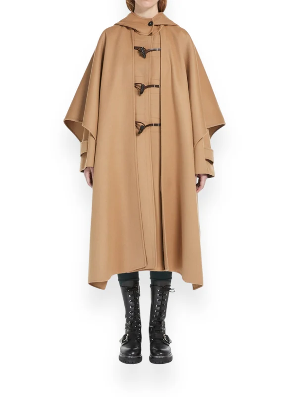 Cape Detail Alpaca Wool Duffel Coat - Image 3