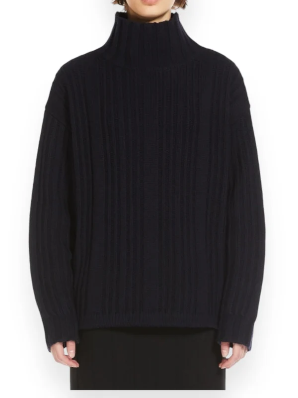 High Neck Rib Wool Cashmere Knit - Image 2