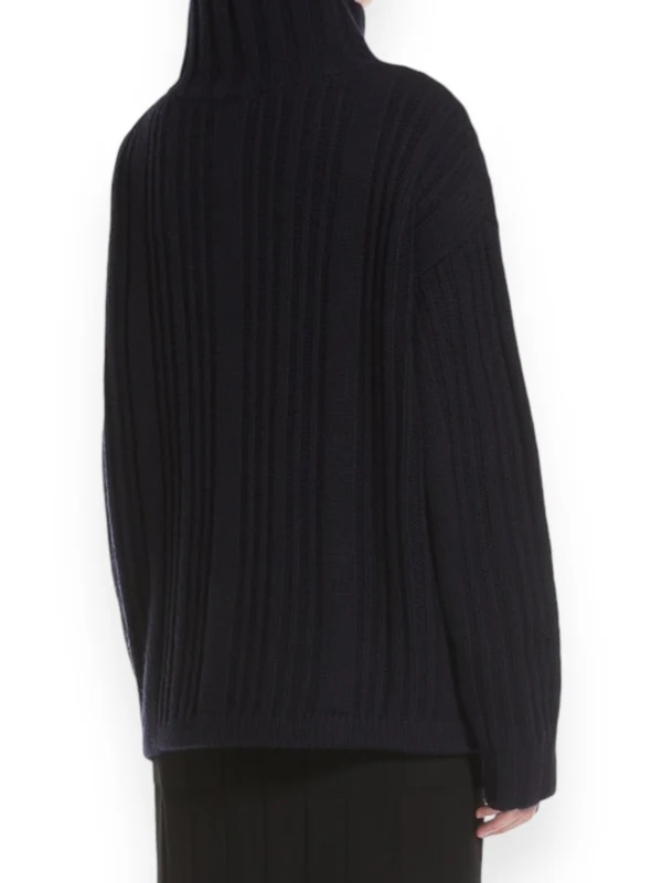 High Neck Rib Wool Cashmere Knit - Image 3