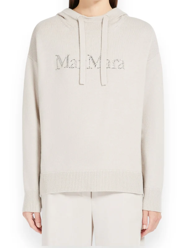 Rhinestone Logo Wool Cashmere Hoodie Knit - Image 3