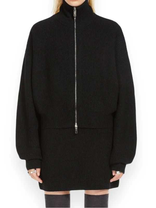 High Neck Wool Cashmere Zip-Up Jacket - Image 3