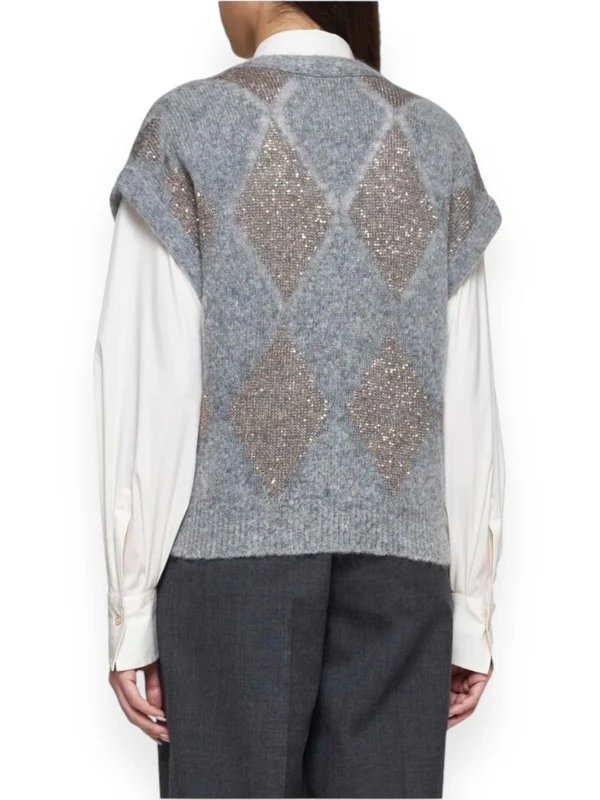 Monili Argyle Pattern Wool Mohair Vest - Image 4