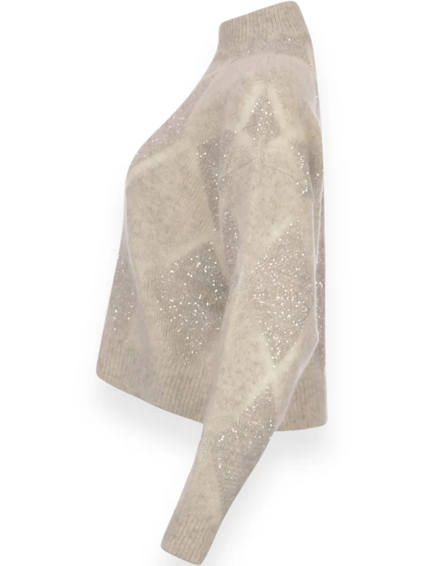 Diamond Pattern High-Neck Wool Mohair Knit - Image 3