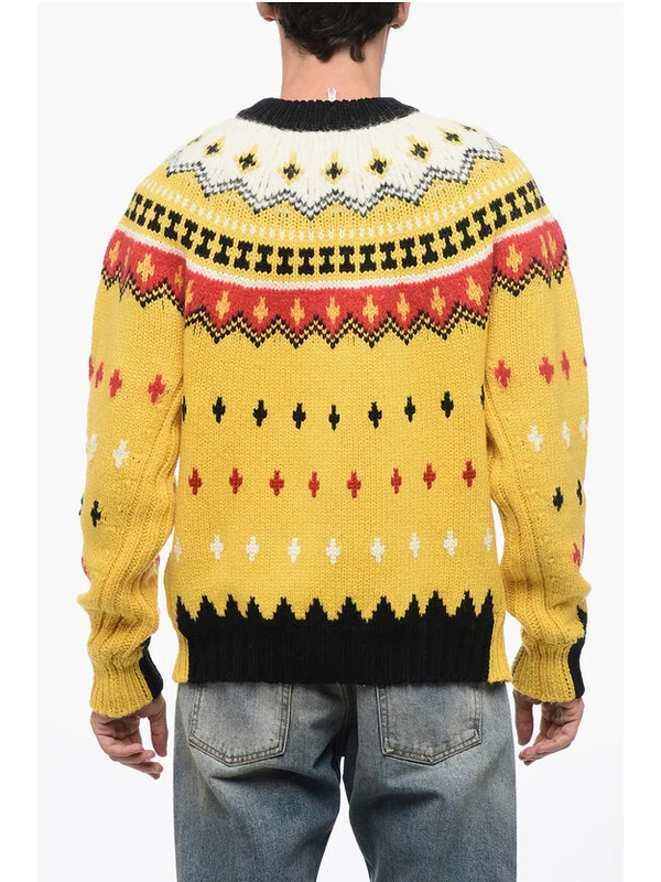 GRENOBLE Crew Neck Wool Blend Pullover with Fairisle Motif Knitted - Image 2