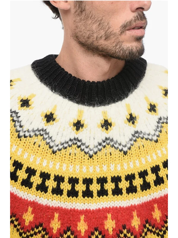 GRENOBLE Crew Neck Wool Blend Pullover with Fairisle Motif Knitted - Image 4