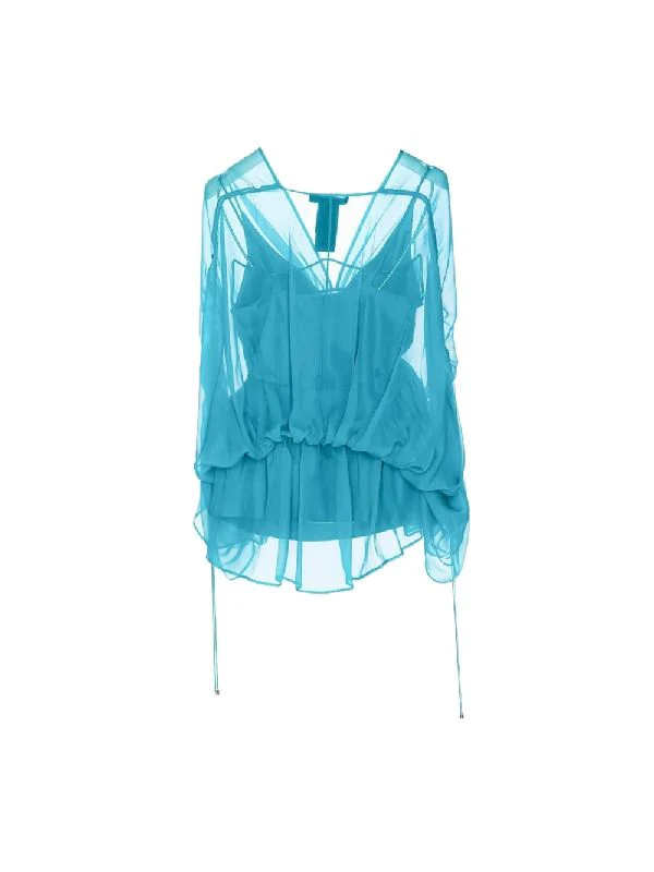 V-Neck Sheer Silk Blouse - Image 2