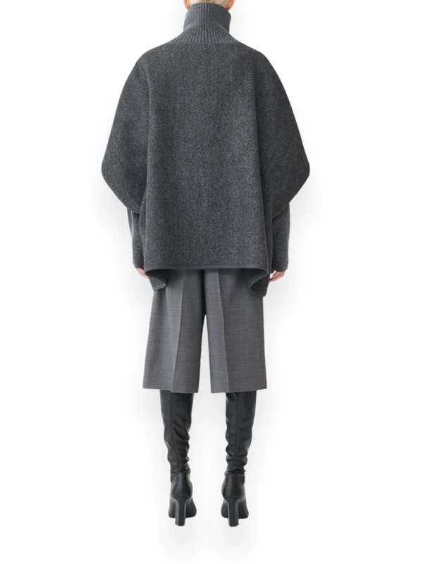 Grey High Neck Button Cape - Image 3