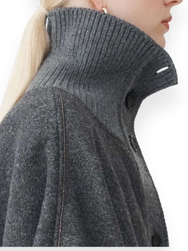 Grey High Neck Button Cape - Image 4