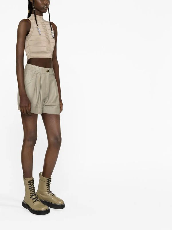 High-Waist Pintuck Leather Shorts - Image 3
