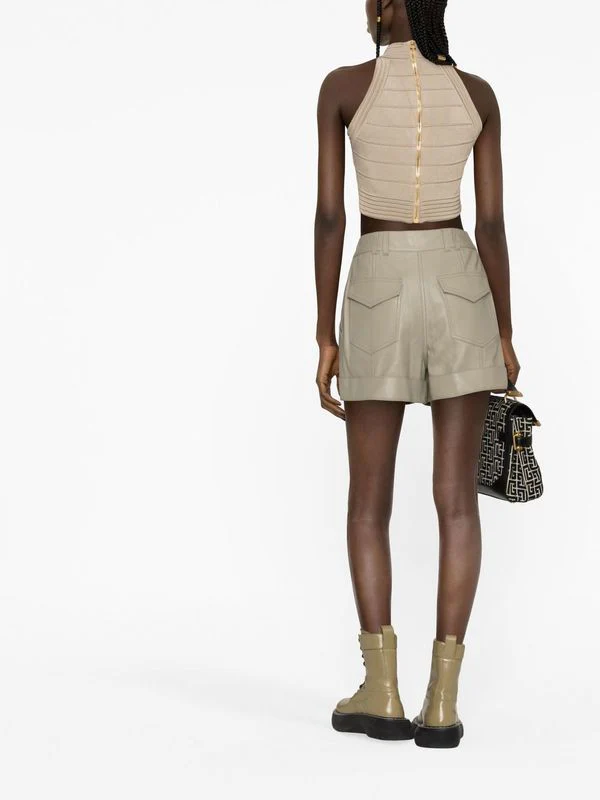 High-Waist Pintuck Leather Shorts - Image 4