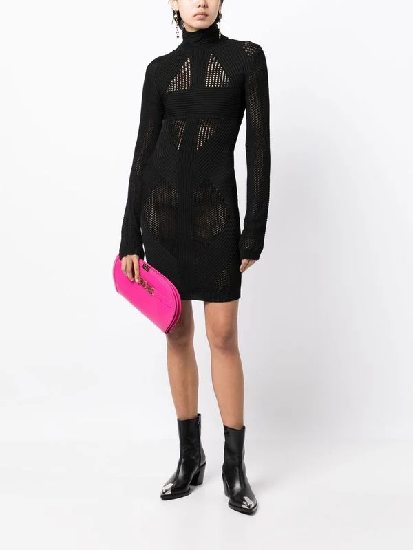Crochet High-Neck Knit Dress - Image 2