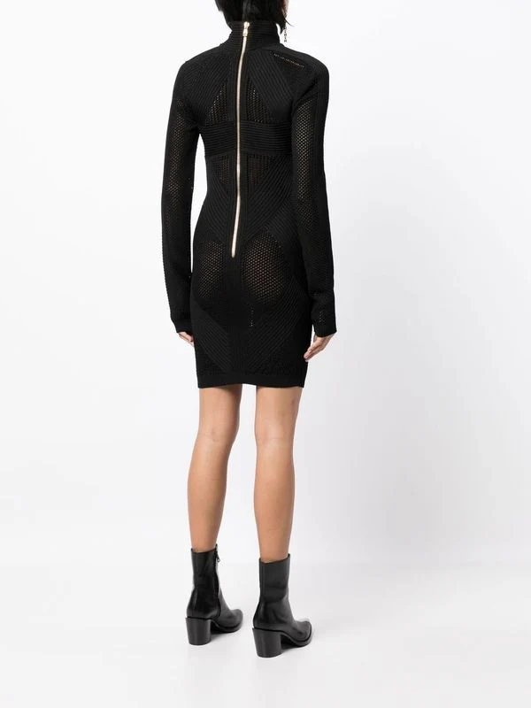 Crochet High-Neck Knit Dress - Image 4