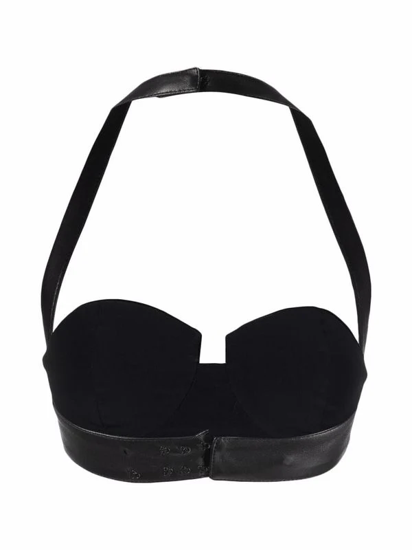 Halterneck Corset Leather Crop Top - Image 2