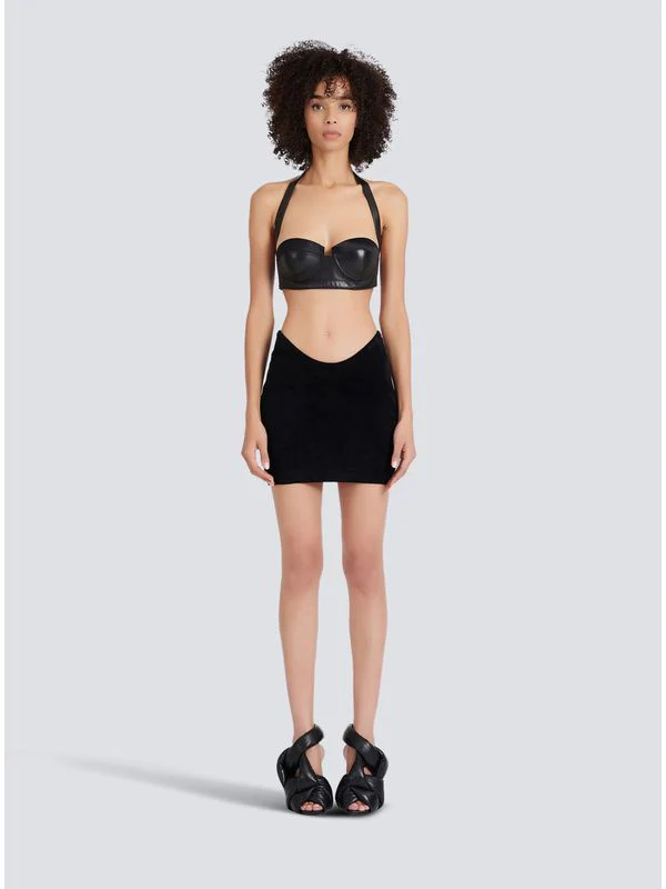 Halterneck Corset Leather Crop Top - Image 3