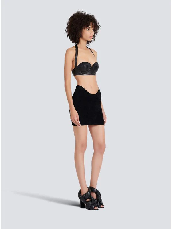 Halterneck Corset Leather Crop Top - Image 4